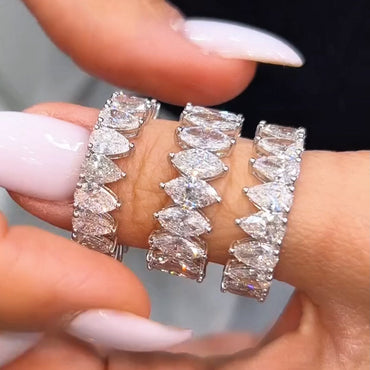 5.0Ctw Pear-Shaped Marquise-Cut White Sapphire Interlocking Stacking Band - JEWELBUYS