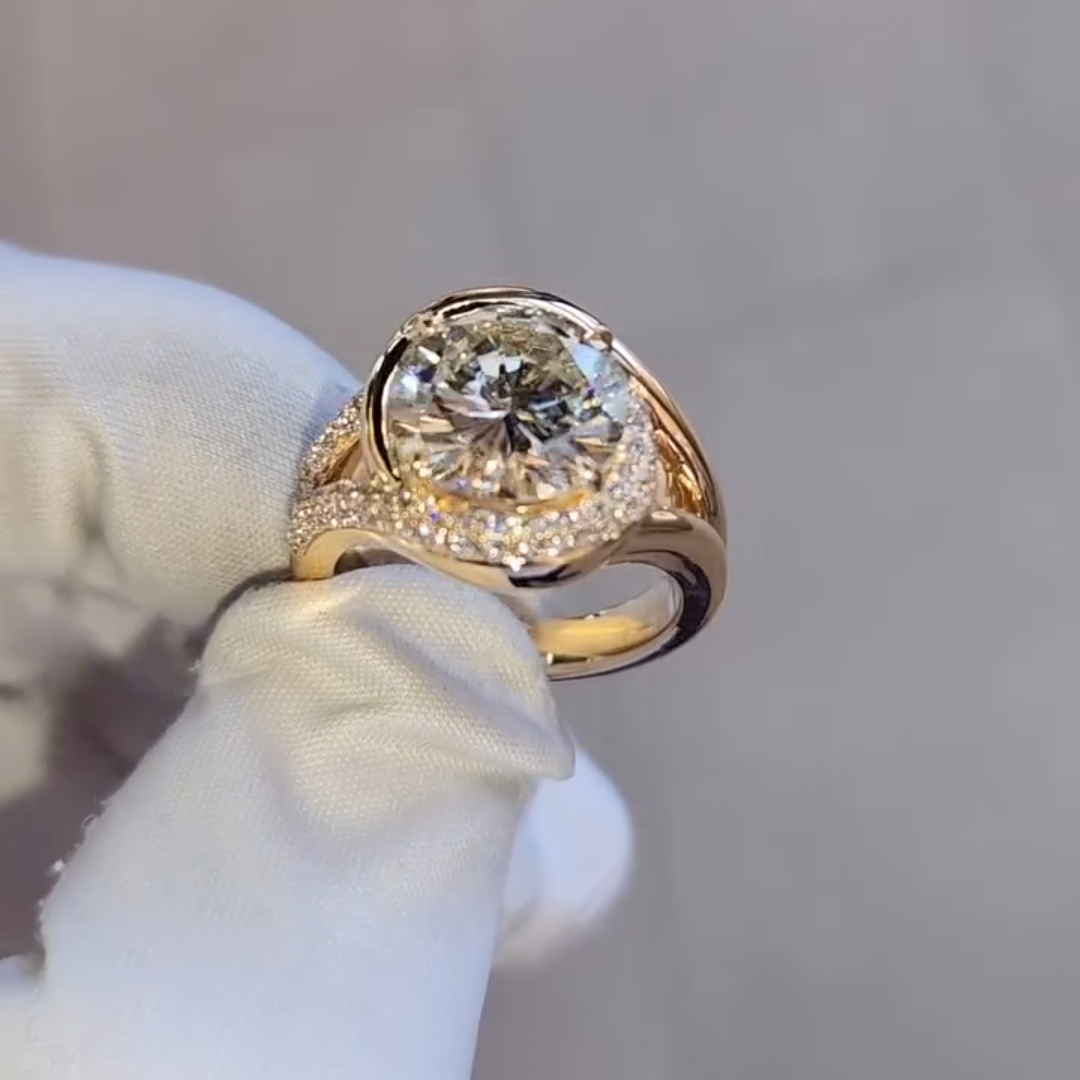 Wearable 4ct Round Cut White Sapphire Pave Forms Women's Engagement Ring in Gold-JEWELBUYS