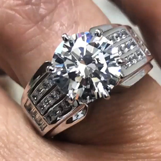 5ctw Round Cut White Sapphire Triple Bands Engagement Ring-JEWELBUYS