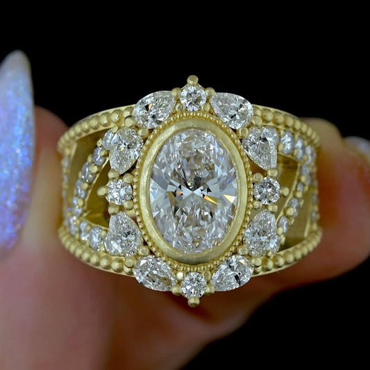 3.6Ctw Oval Cut White Sapphire and Pink Morganite Art Engagement Ring-JEWELBUYS