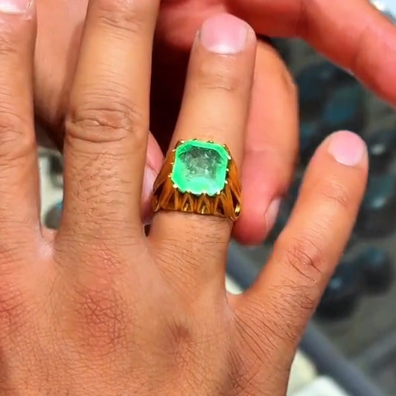 4.45Ct Octagon Emerald and Sapphire Vintage Style Hollow Ring-JEWELBUYS