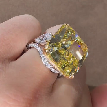 18Ctw Radiant Cut Fancy Yellow Sapphire Sculptural Style Ring-JEWELBUYS