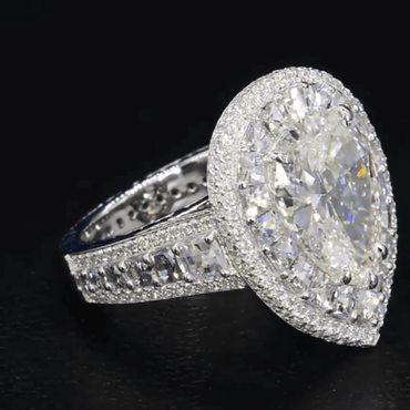 12ctw Pear Cut White Sapphire with Blue Sapphire Shank Delicate Pave Ring-JEWELBUYS