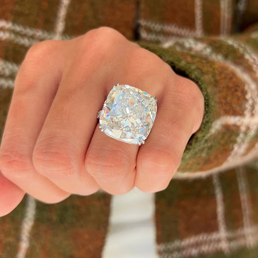 13.6Ct Cushion Cut Single Stone Personalized White Sapphire Engagement Ring-JEWELBUYS