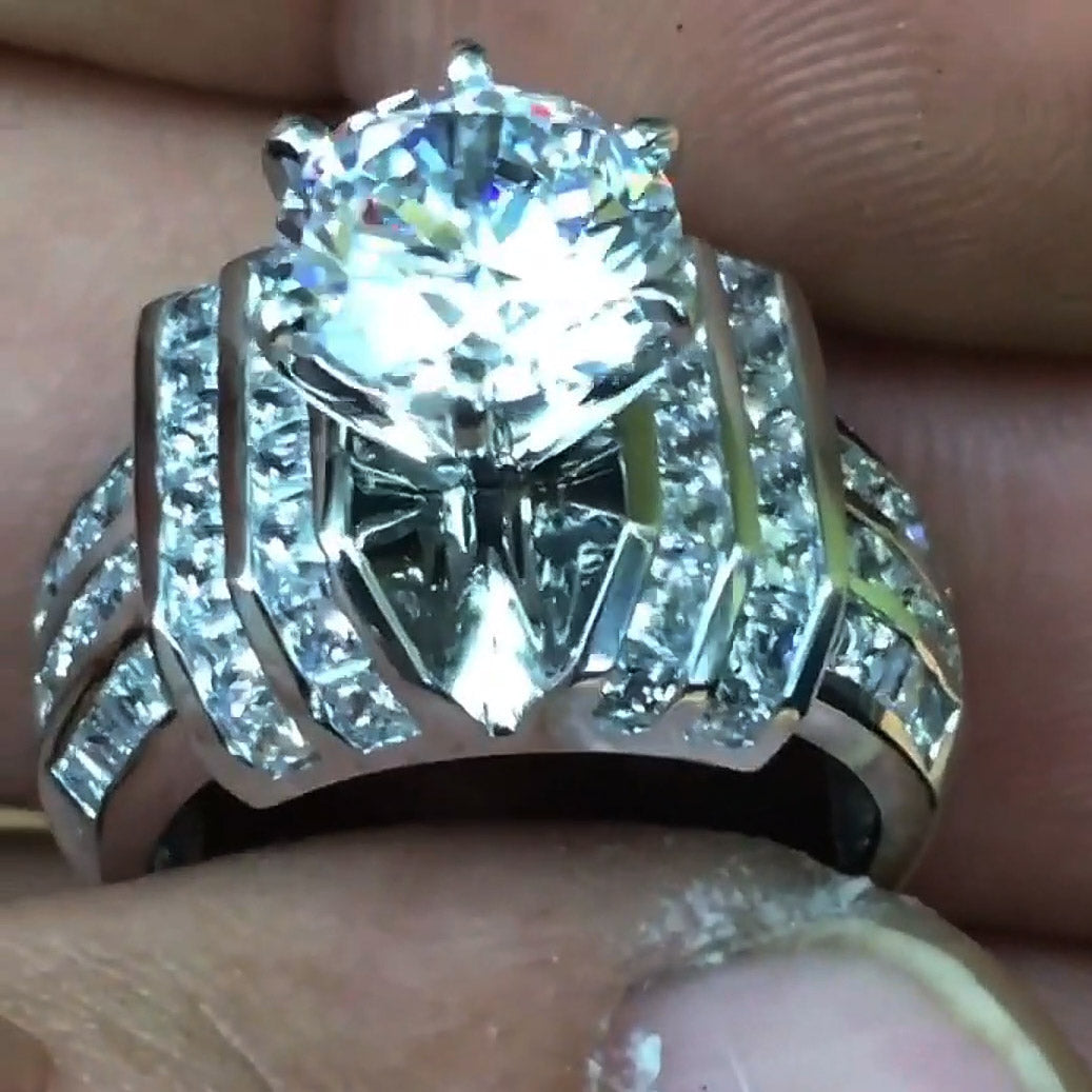 6.0ctw Round Cut White Sapphire Brilliant Engagement Ring-JEWELBUYS