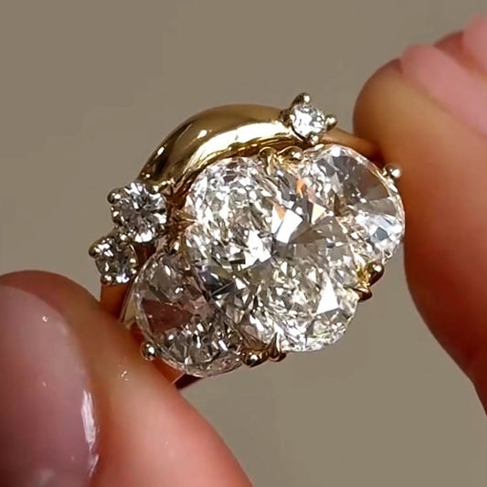 5.0Ctw Oval Center Stone Three Stone Personalized Stacking Ring-JEWELBUYS