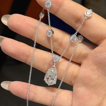 5ct Pear Cut Small Round White Sapphire Pendant Necklace-JEWELBUYS