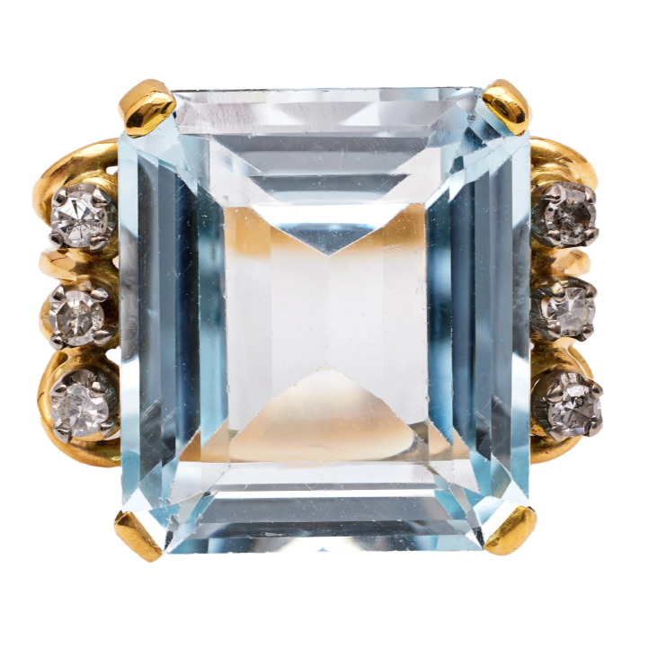 Vintage 20ct Octagonal Cut Light Blue Sapphire Cocktail Ring - JEWELBUYS