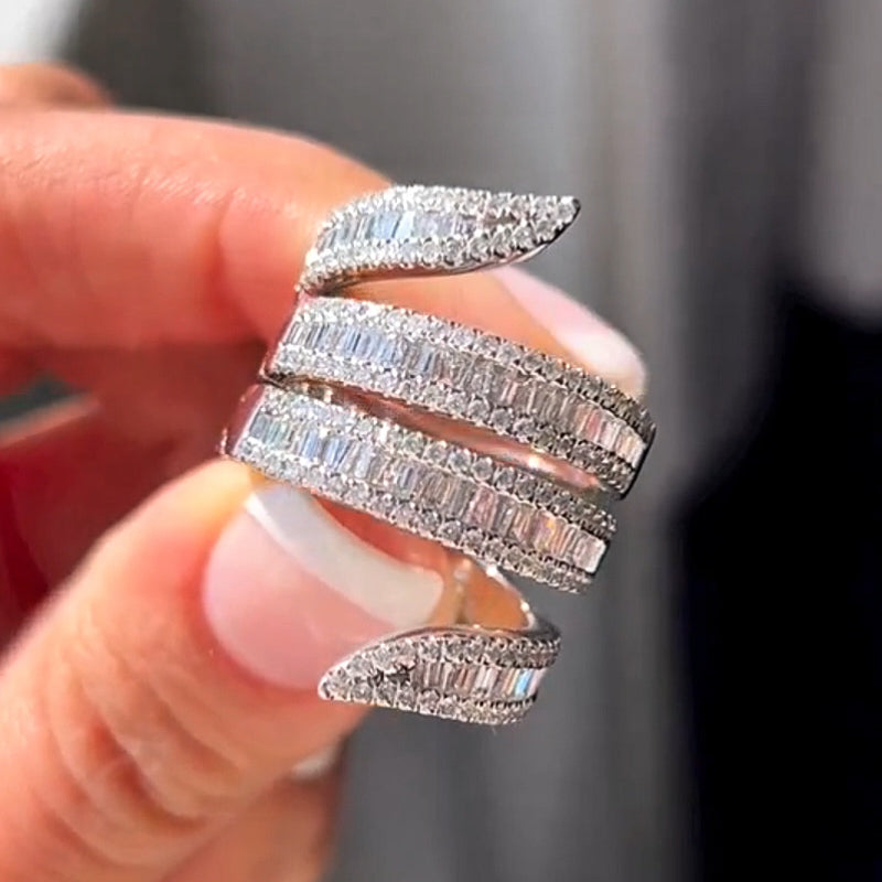 2.89Ctw Round and Baguette Wrap Around Sapphire Cocktail Ring-JEWELBUYS