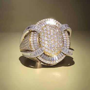 Luxury 6 ctw Round & Baguette White Gemstone Pavé Dome Ring for Men and Women -JEWELBUYS