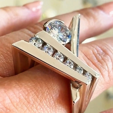 3.0ctw Round Cut Modern Style Unique White Sapphire Ring-JEWELBUYS