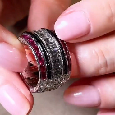 6.0ctw Baguette-cut Rubies and White Sapphires Sparkling Band-JEWELBUYS