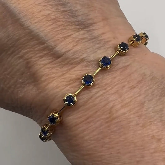 3.3Ctw Round Cut Blue Sapphire Vintage Bracelet-JEWELBUYS