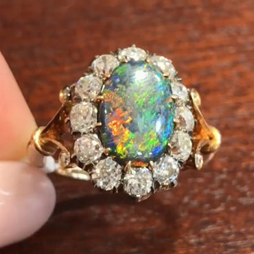5.0ct Victorian Vintage Style Oval Cut Opal Set Sapphire Ring-JEWELBUYS
