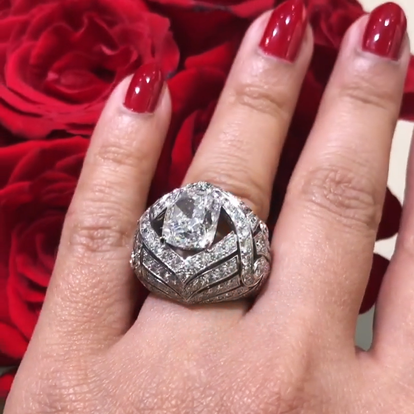 10 ctw Cushion Cut White Sapphire Rose Love Ring-JEWELBUYS