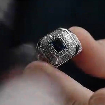 5.0Ctw Octagonal Cut Blue Stone Men's Engagement Ring-JEWELBUYS