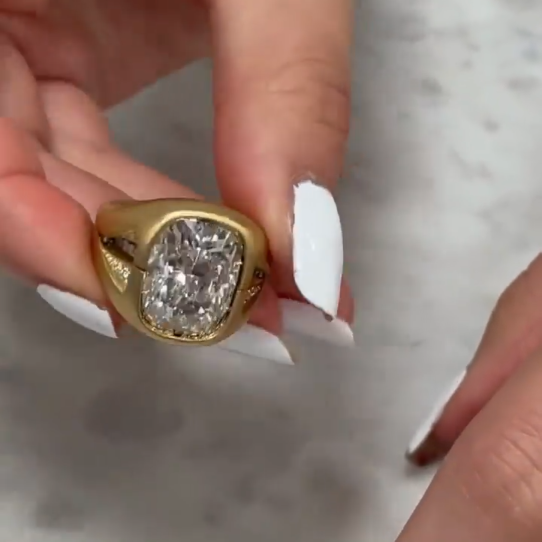 Stylish 5ct Cushion Cut White Sapphire Women's Engagement Ring in Gold-JEWELBUYS