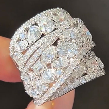 6.0Ctw Multi-Cut White Sapphire Multi-Layered Ring-JEWELBUYS