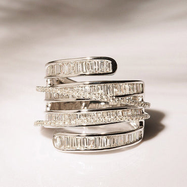 3.04Ctw Fine Baguette and Round Cut Lab Sapphire Multi-Band Ring-JEWELBUYS