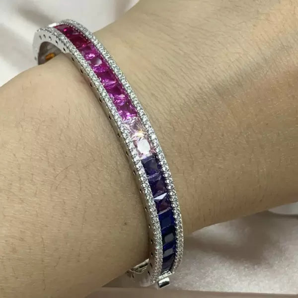 14ct Rainbow Princess & Round Cut Multi Color Sapphires Women's Bracelet-JEWELBUYS