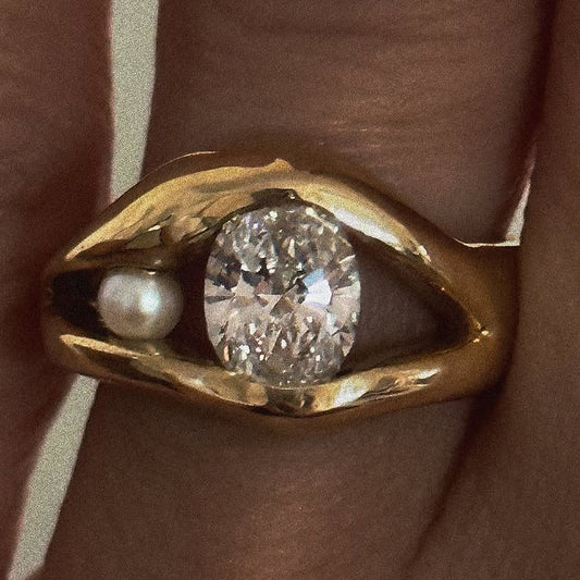 3.0ct Pearl And Oval Cut White Sapphire Creative Engagement Ring-JEWELBUYS