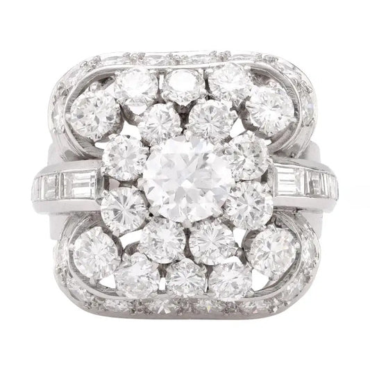 6.5 Ctw Old European and Baguette Cut White Sapphire Medieval Cocktail Ring-JEWELBUYS