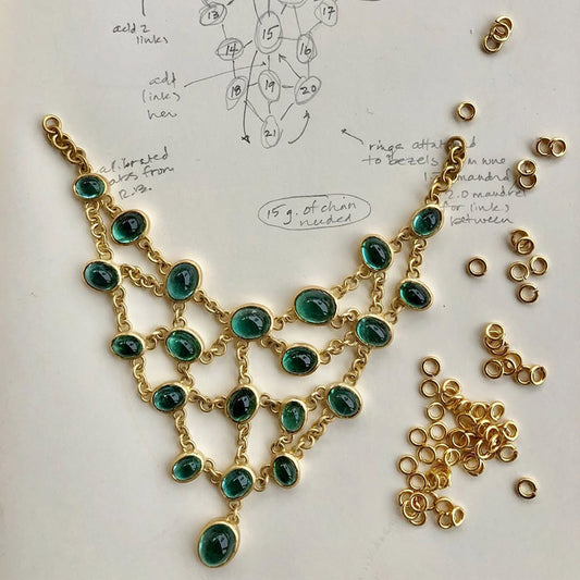 21ctw Cabochon Emerald Mesh Necklace-JEWELBUYS