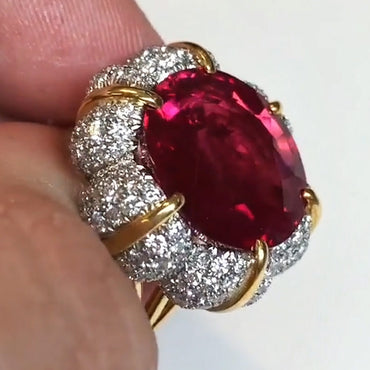 15.0ctw Flower Shaped Round Cut Ruby Engagement Ring-JEWELBUYS