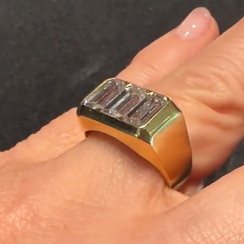 3.58ctw Vintage-Style Emerald-Cut Three-Stone Sapphire Flat-Set Ring-JEWELBUYS