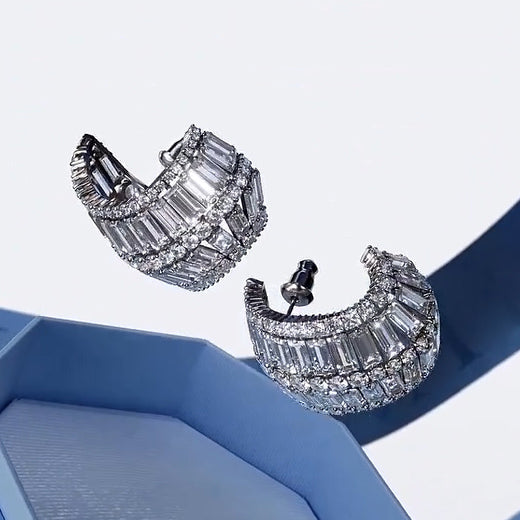 3.0ctw Round and Baguette Cut Five Row Gemstone Stud Earrings -JEWELBUYS