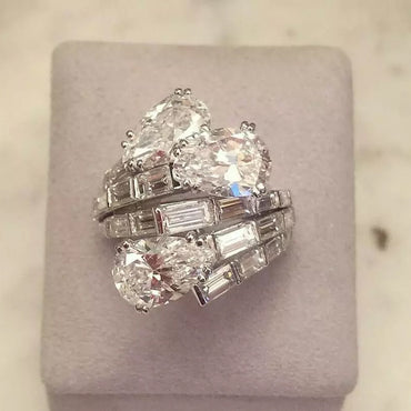 4.62ctw Pear and Baguette French Firework Shape Ring-JEWELBUYS