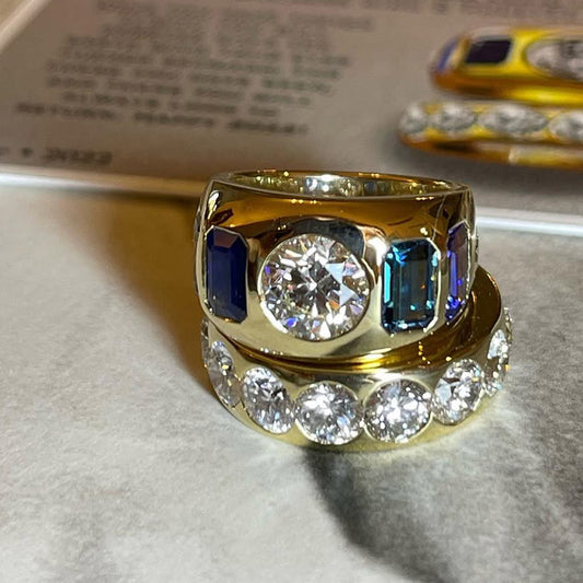 12Ctw Vintage-style two-tone sapphire stacked engagement ring-JEWELBUYS
