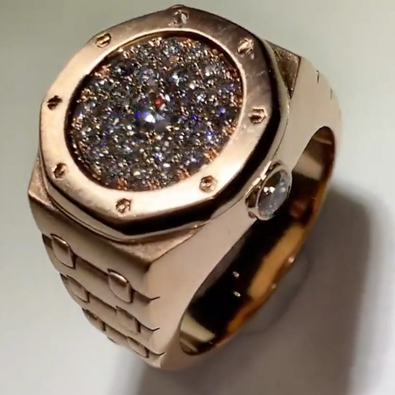 0.8ctw Round Cut Men's Pave Rose Gold Ring-JEWELBUYS