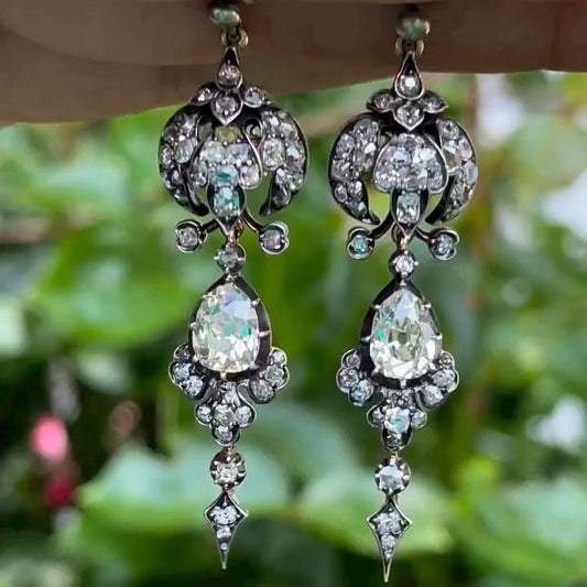 4.4ctw Old Mine Cut Vintage Sapphire Drop Earrings-JEWELBUYS