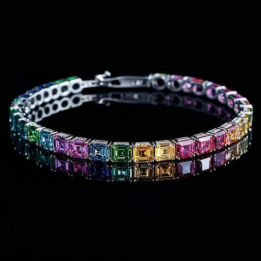 20.0Ctw Emerald Cut Gradient Color Sapphire Bracelet-JEWELBUYS
