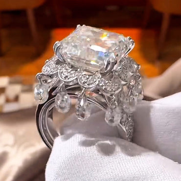 Incredible 5ct Emerald Cut with Oval Cut White Sapphire on the Sides Women's Engagement Ring in Silver-JEWELBUYS