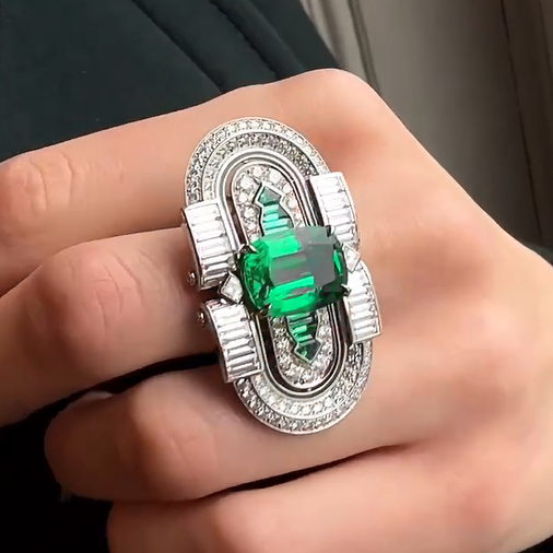 11 ctw Cushion Cut Art Deco Emerald Ring - JEWELBUYS
