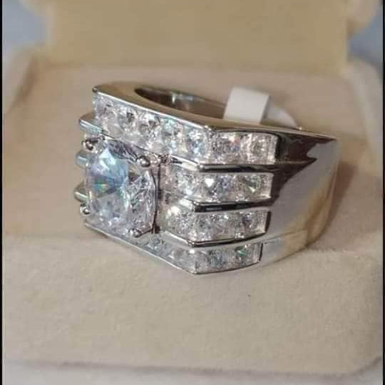 8.0Ctw Round White Sapphire Wide Ring-JEWELBUYS