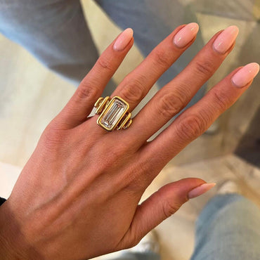 7ct Emerald Cut White Sapphire Unique Ring - JEWELBUYS