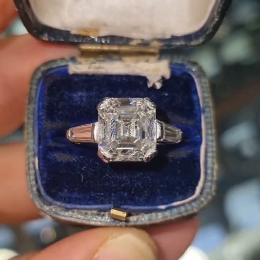 4.0Ctw Ascher Cut Three Stone Engagement Ring-JEWELBUYS