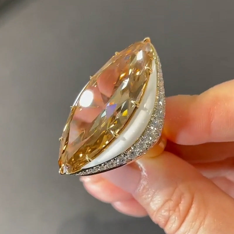 18.66ct Marquise Cut Brownish Yellow Large Gemstone Ring-JEWELBUYS