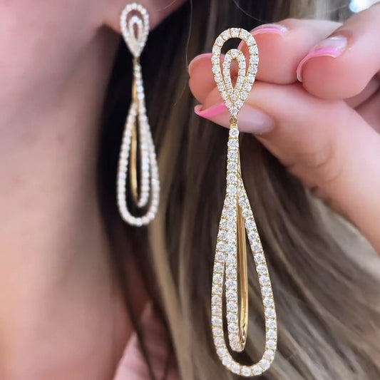 Incredible 2ctw Round Cut Yellow Gold Tear Drop Earrings-JEWELBUYS