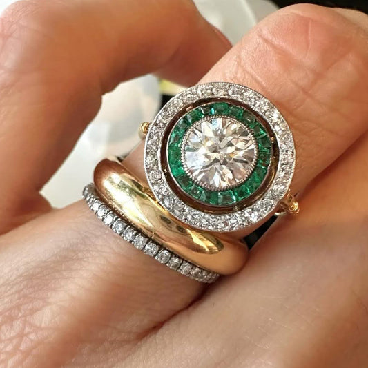 3.3ctw Art Deco Style Old European Cut Emerald Heart Ring-JEWELBUYS