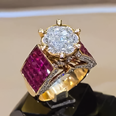 Elegant 6 ctw Round & Square Cut Ruby & White Gemstone Engagement Ring -JEWELBUYS