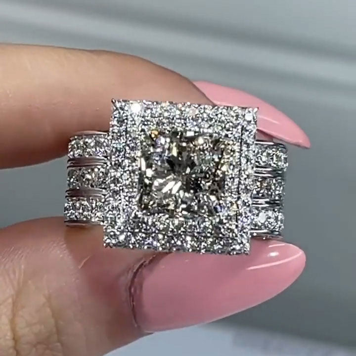 3.6ct Princess Cut Triple Row White Sapphire Engagement Ring - JEWELBUYS