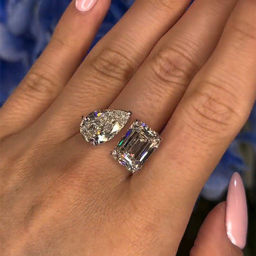 8ctw Pear & Emerald Cut White Sapphire Two Stones Engagement Ring-JEWELBUYS