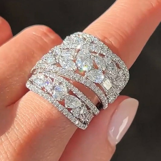 6.0Ctw Multi-Cut White Sapphire Multi-Layered Ring-JEWELBUYS