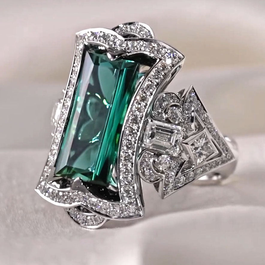 17ct Emerald Cut Green Tourmaline Cocktail Ring - JEWELBUYS