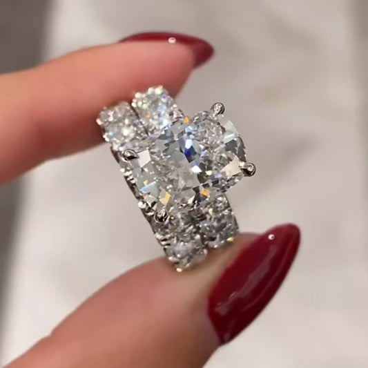 8.0ct Cushion Cut Ring and Band Set -JEWELBUYS