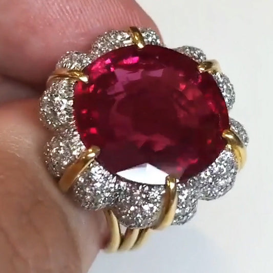 15.0ctw Flower Shaped Round Cut Ruby Engagement Ring-JEWELBUYS